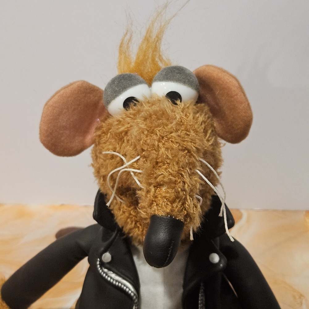 Muppets Rizzo the Rat Nanco Plush 12" Jim Henson Black Biker Jacket Vintage - Picture 2 of 8